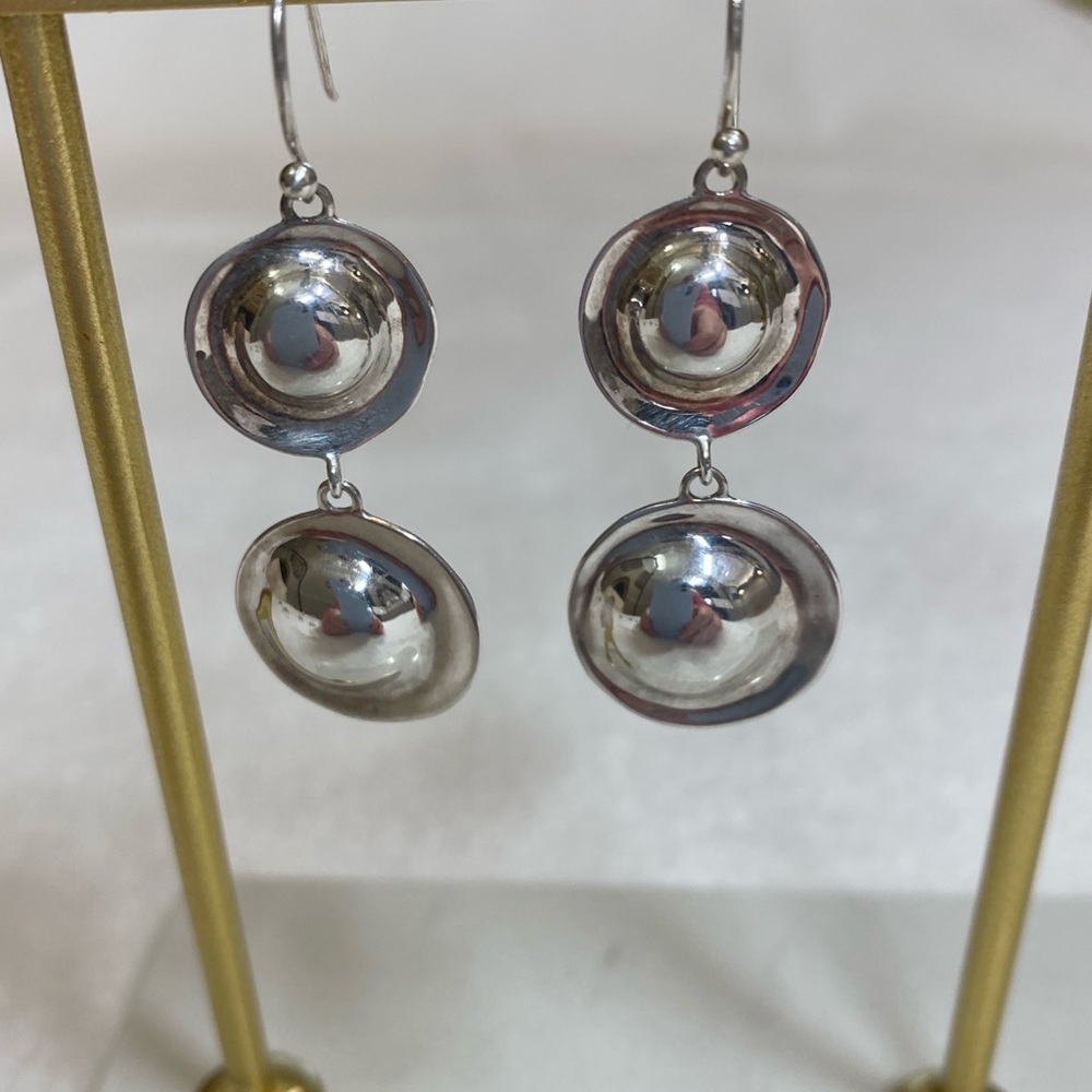 Circular Dome Sterling Silver Dangle Earrings